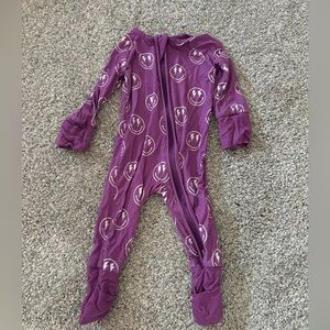 Purple lightning Smiley face bamboo zippered footie pajamas from Little One Shop